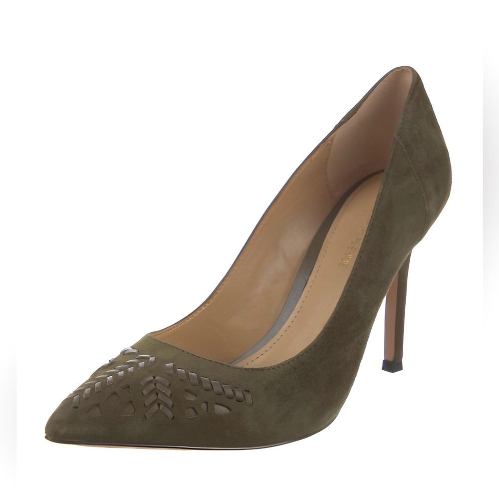 Saks Fifth Avenue Olive Green Suede Braided Heels Size 6.5 - Picture 9 of 10